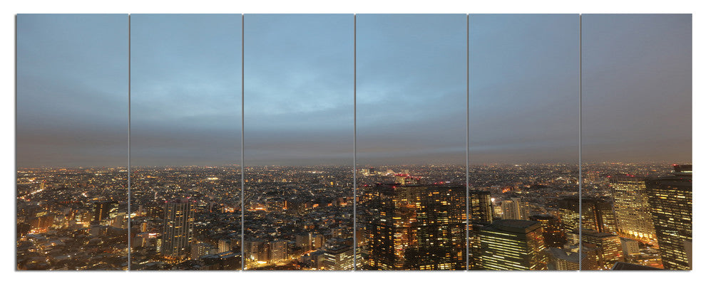 Shinjuku District View Point, Cityscape Canvas Art Print, 70"x28", 6 Panels