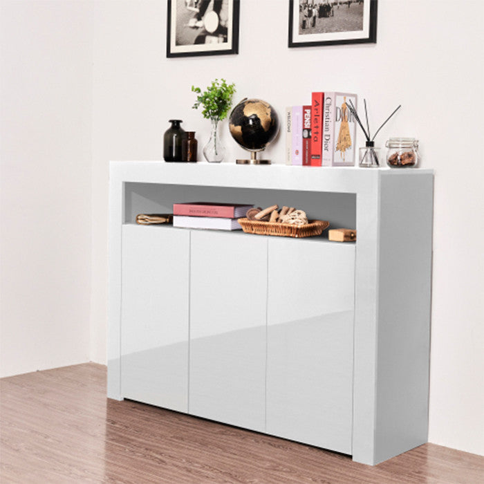 White High Gloss Sideboard Storage Cabinet modern wood TV stand with 3 doors