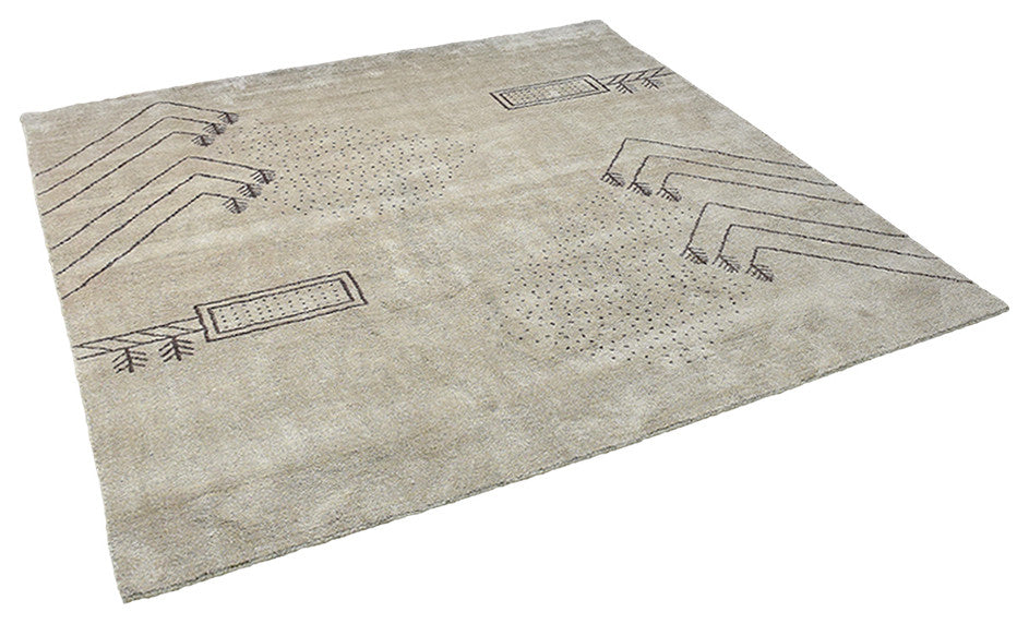 HAND KNOTTED LOOM SILK ECO-FRIENDLY AREA RUGS -10'x10',Square,Cream,Contemporary