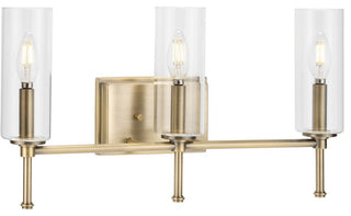 3-Light Clear Glass New Traditional Bath Vanity Light, Vintage Brass