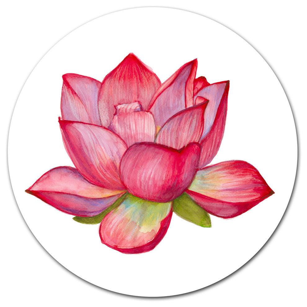 Pink Lotus Watercolor Illustration, Flower Round Metal Wall Art, 36"
