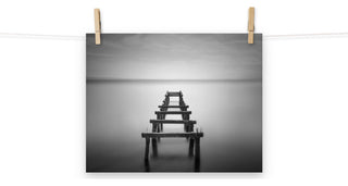 Soft Lake & Abandoned Pier Black & White Landscape Photo Loose Wall Art Print, 11" X 14"