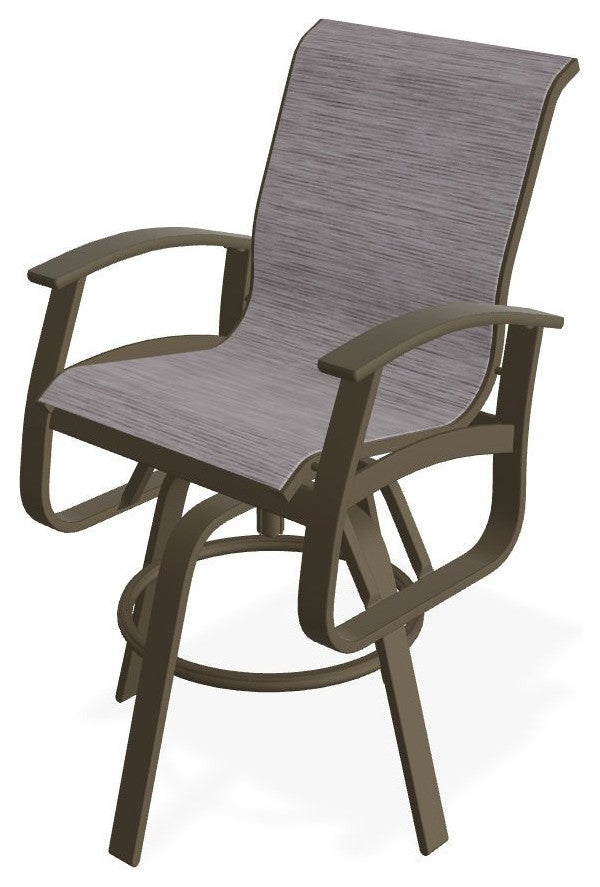 Belle Isle Sling Bar Height Outdoor Swivel Armchair, Fossil/Beachwood