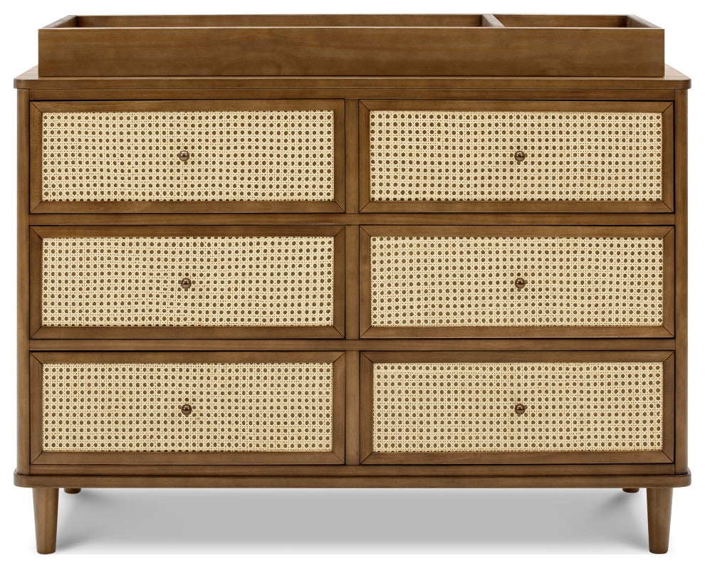 Marin With Cane 6 Drawer Assembled Dresser, Natural Walnut/Blonde Cane