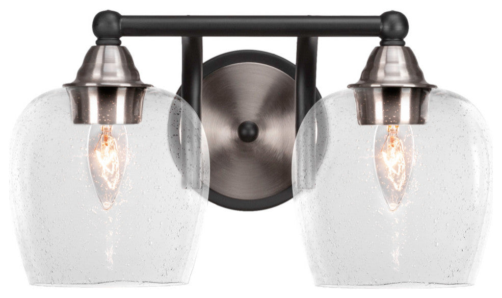 Paramount 2-Light Bath Bar, Matte Black & Brushed Nickel, 6" Clear Bubble Glass