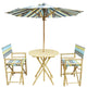 Bamboo Patio Set Of 2 Pottery Director Chairs And Round Table, Matching Umbrella, Green Stripe