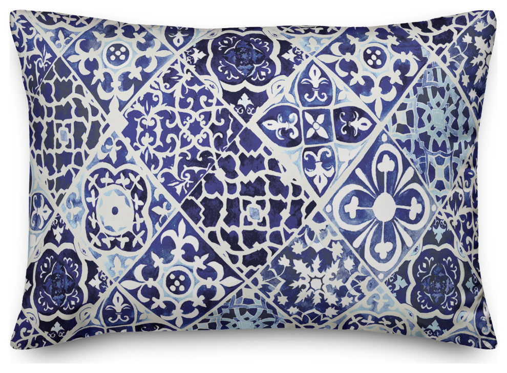 Blue Tile Border 2 14x20 Spun Poly Pillow