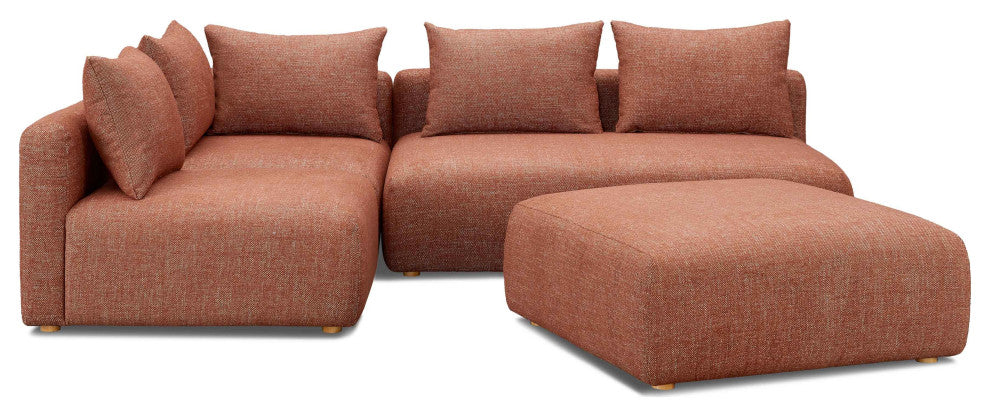 Hangover 4-Piece Modular Upholstered Chaise Sectional, Red Textured Fabric
