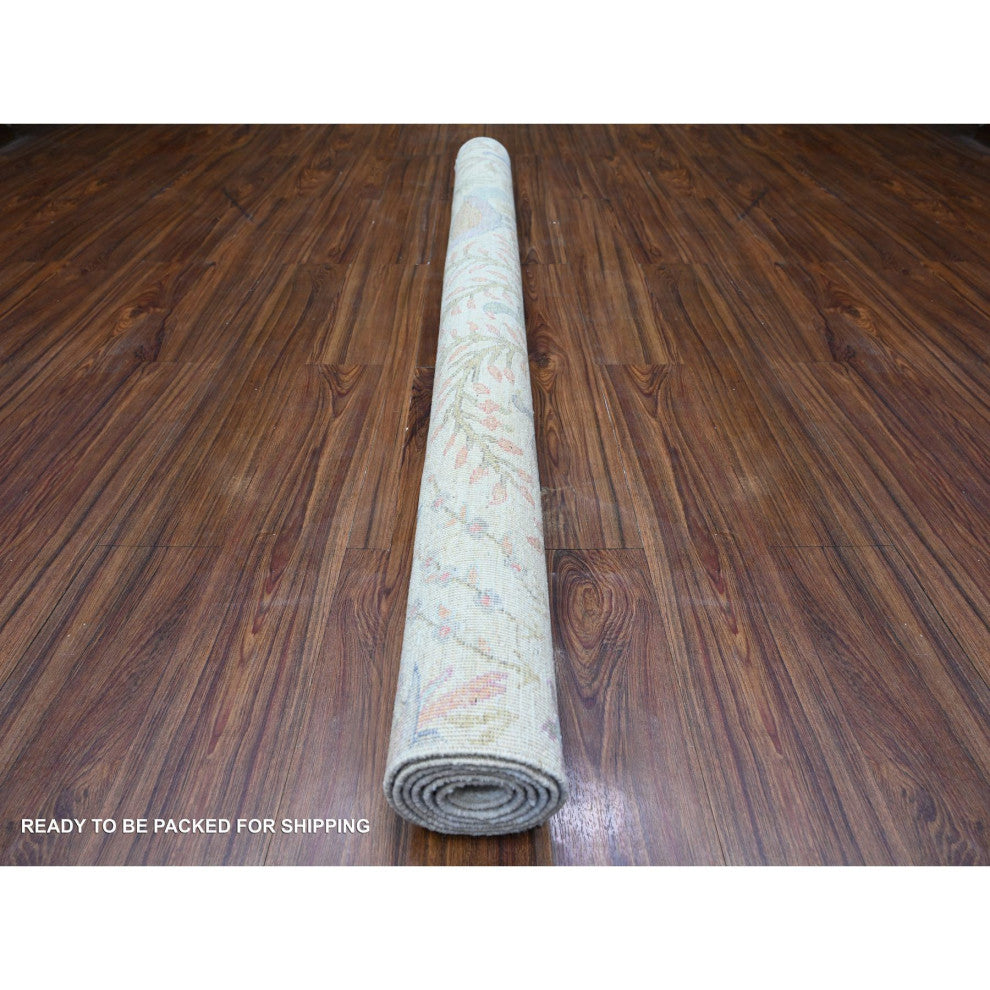 Ivory Birds Paradise Hand Knotted Peshawar Square Wool Oriental Rug 5'11"x6'