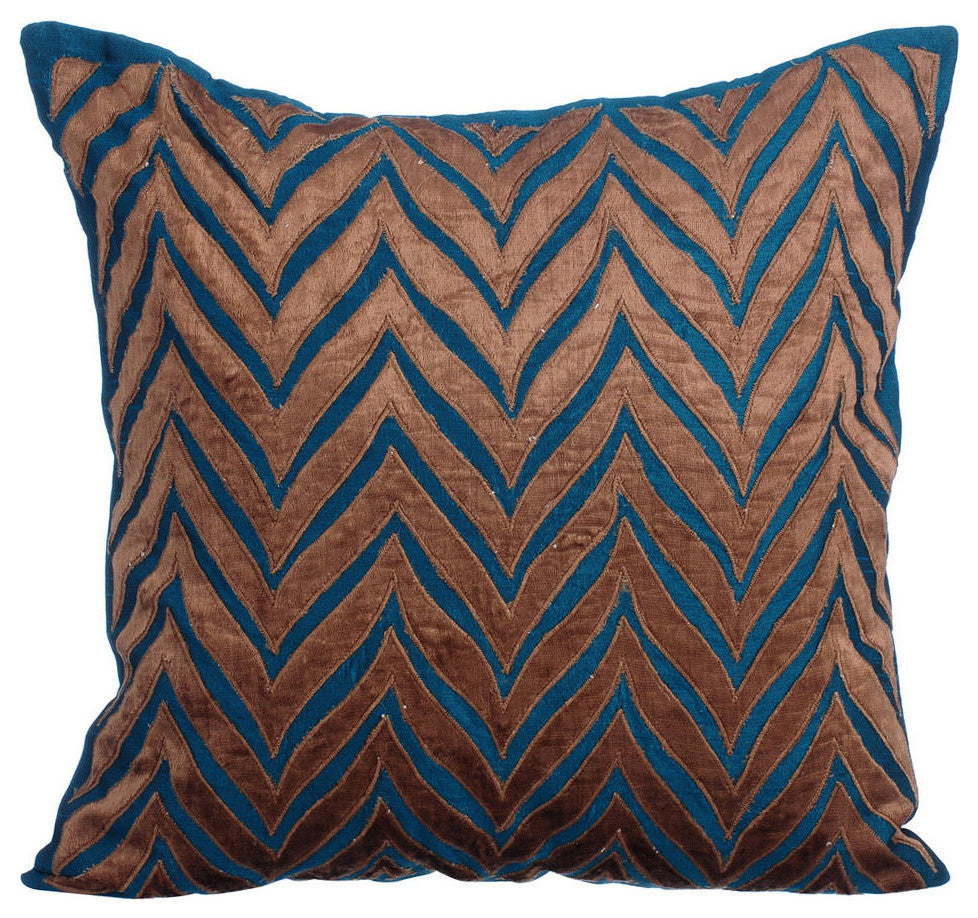 Blue Velvet Pillow Cover Sofa Pillow Covers, 20"x20", Chevron Escape