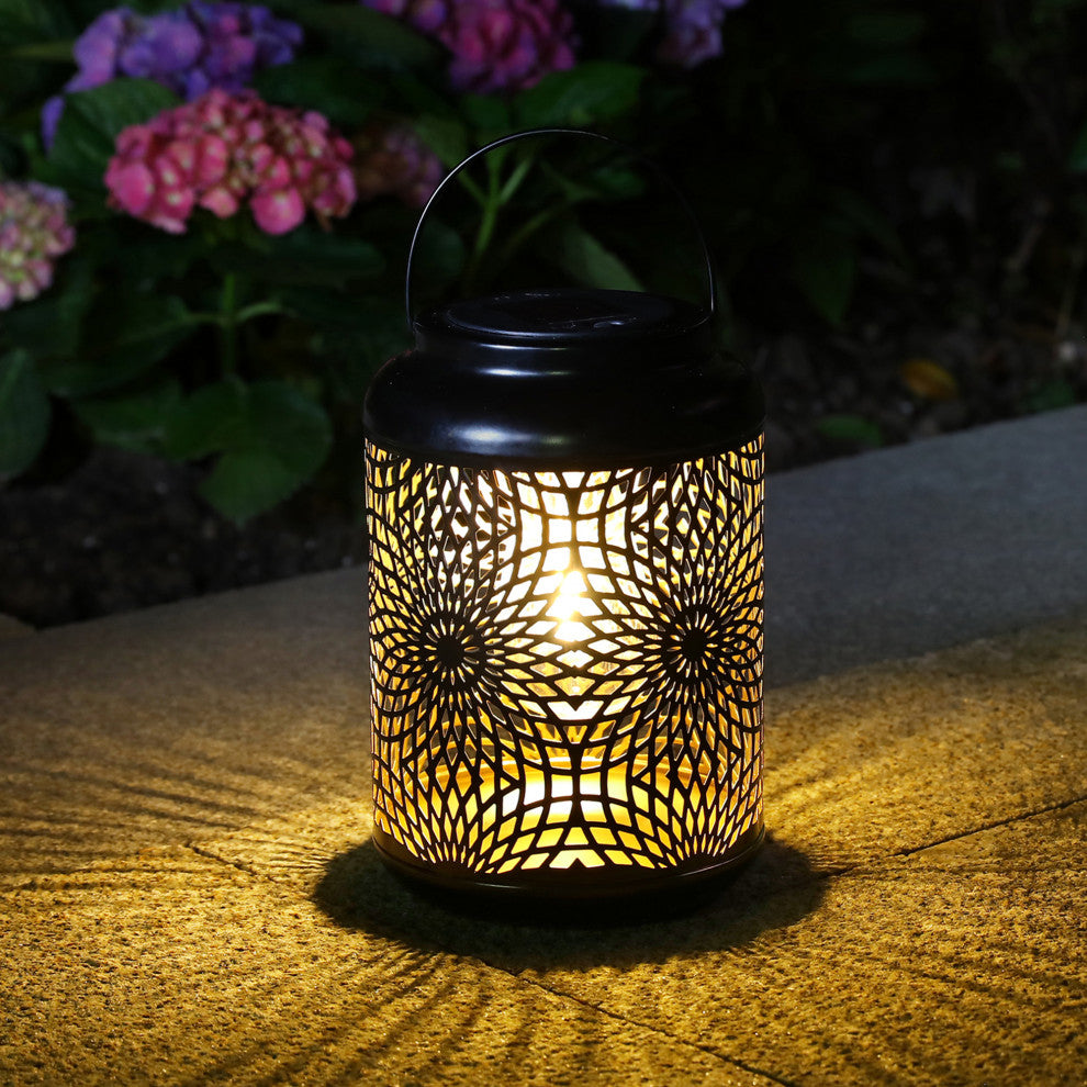 Metal Cutout Solar Powered Hanging Lantern, 2-Piece Set