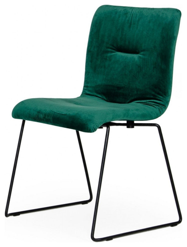 Set of Two Emerald Green Velvet Dining Chairs