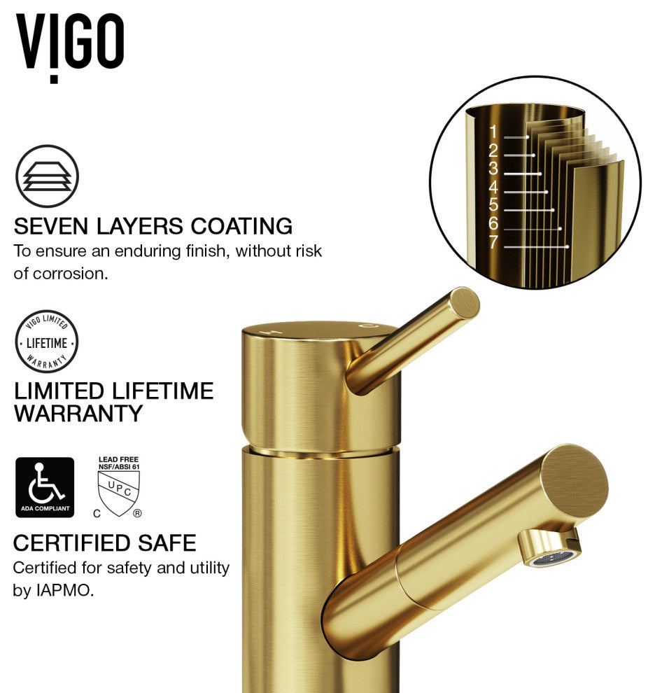 VIGO Noma 8" H Single Handle Single Hole Bathroom Faucet, Matte Brushed Gold