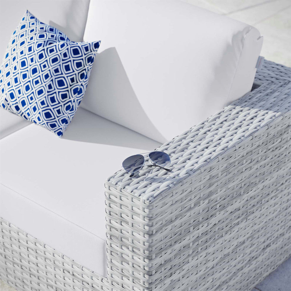 Lounge Loveseat Sofa, Rattan, Wicker, Gray White, Modern, Outdoor Patio