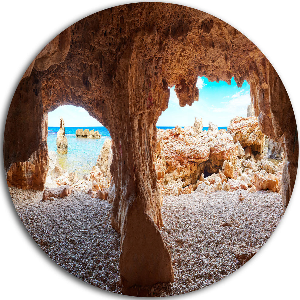 Denia Las Rotas Beach Caves, Landscape Disc Metal Artwork, 23"