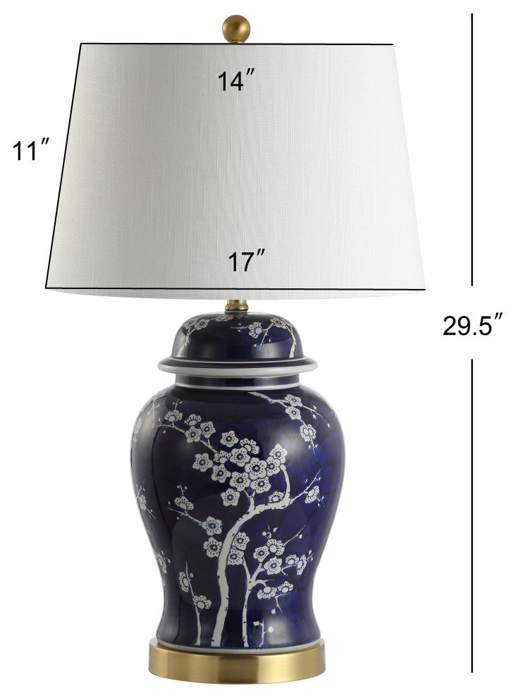Gracie 29.5" Ginger Jar Ceramic, Metal LED Table Lamp, White, Navy