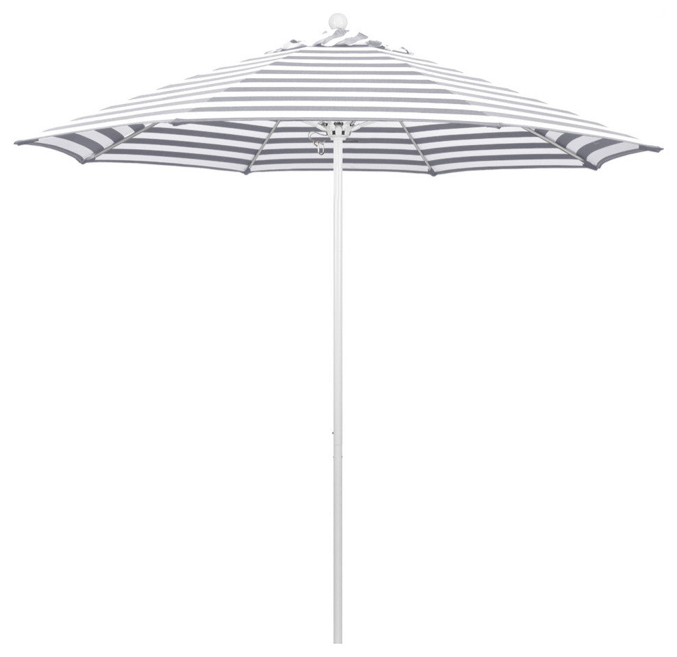 9' Matted White Push Lift Fiberglass Rib Aluminum Umbrella, Olefin, Gray White C