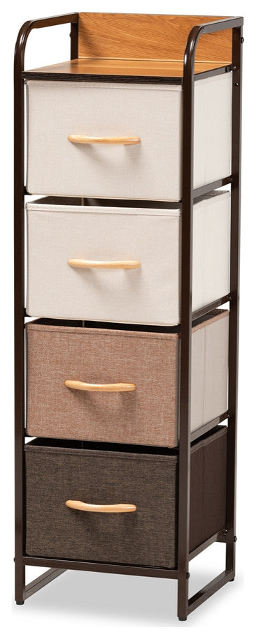 Modern Multi-colored Fabric Upholstered and Black Metal 4-Drawer Storage Cabinet
