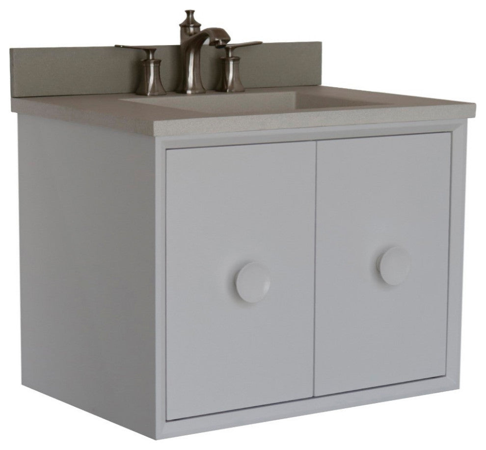 31" Single Vanity, White Finish With White Concrete Top And Rectangle Sink