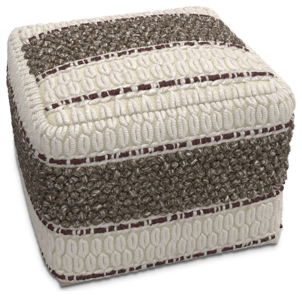 Grady Square Pouf, Earth Tone Brown Handloom Woven