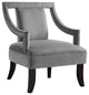 Avery Velvet Swoop Arm Square Back Open Sides Accent Chair, Gray
