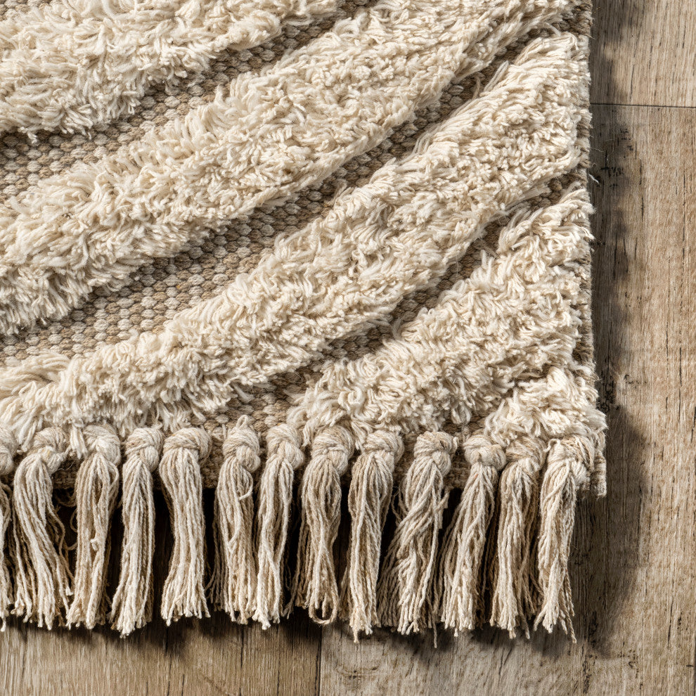 Riley Textured Shag Area Rug, Cream 10'x14'