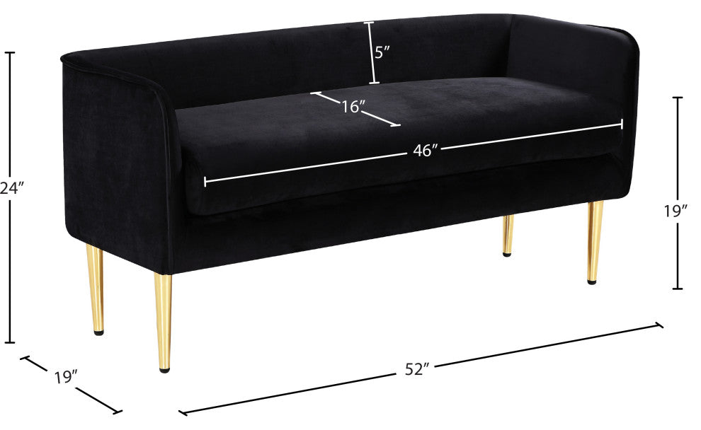 Audrey Velvet Upholstered Bench, Black