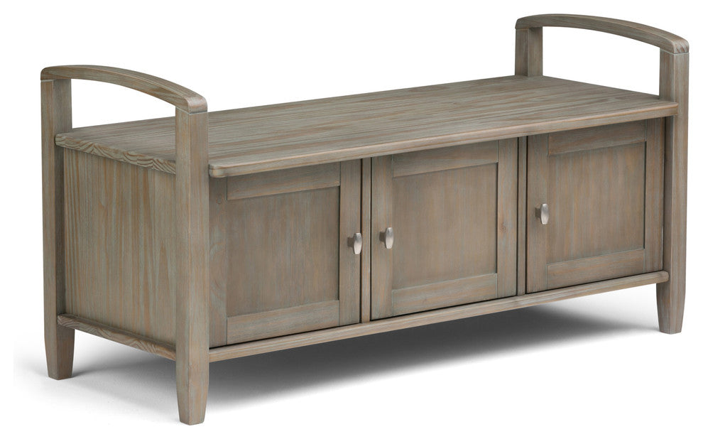 Warm Shaker Solid Wood 44 Inch Wide Entryway Storage Bench In Distressed Grey
