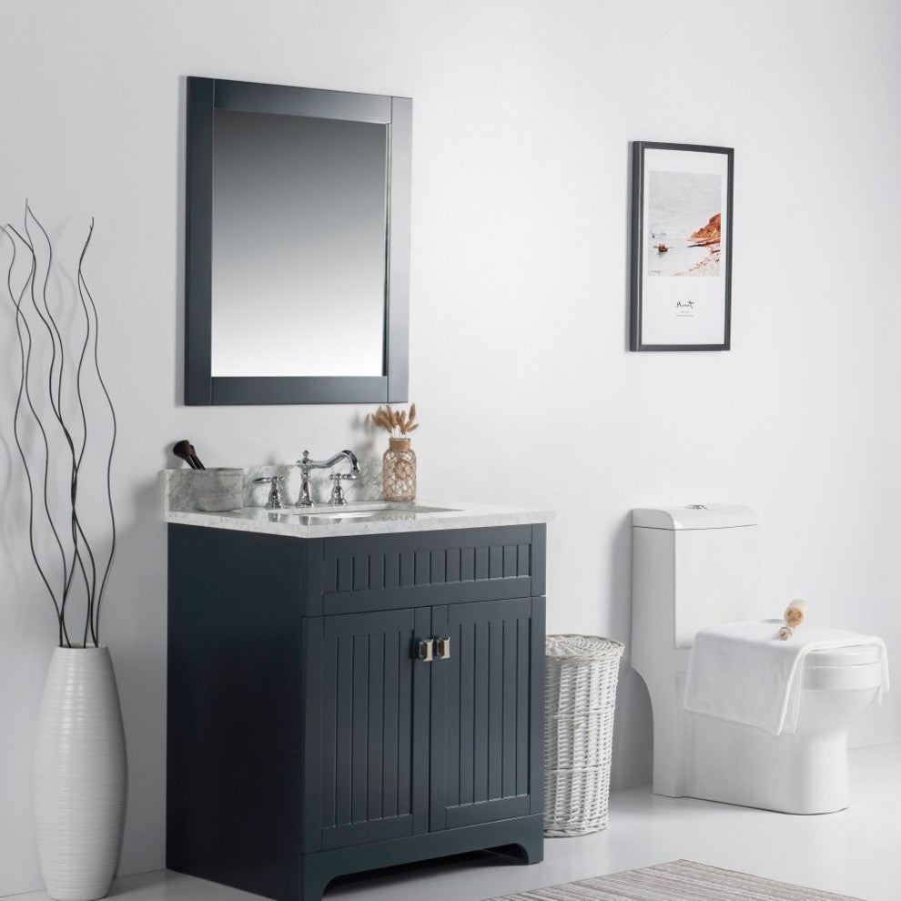31" Single Vanity, Dark Gray, White Marble Top