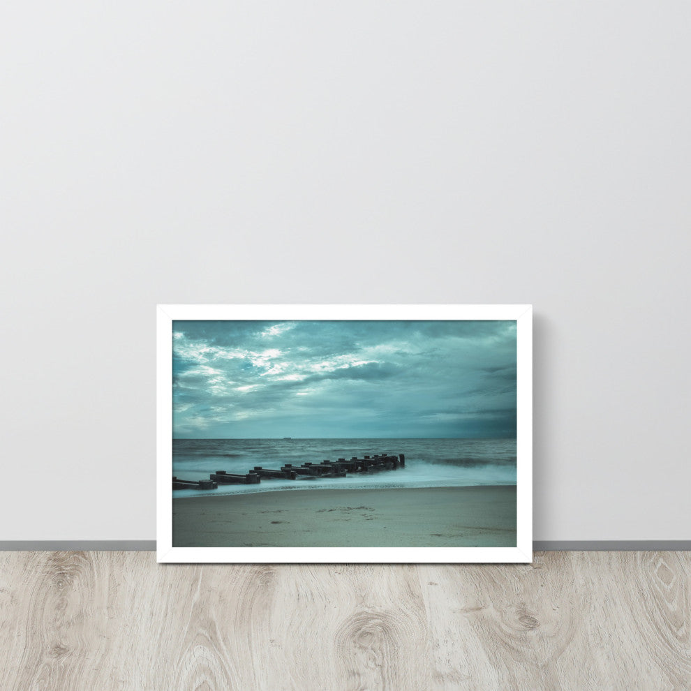 Blue Morning at Rehoboth Coastal Landscape Framed Photo Paper Wall Art Prints, White, 12" X 18"
