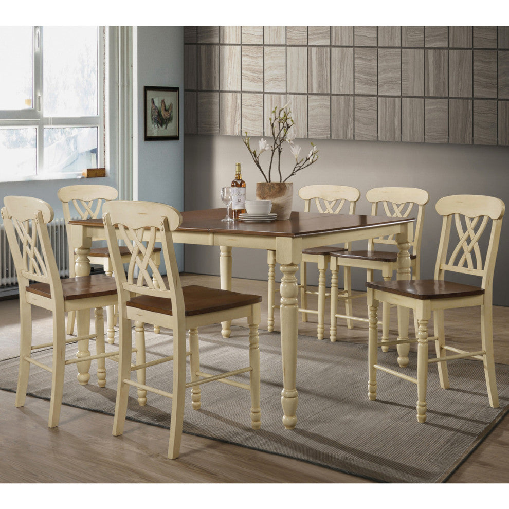 Set of 2 Wood Counter Height Chair, Buttermilk/Oak Finish