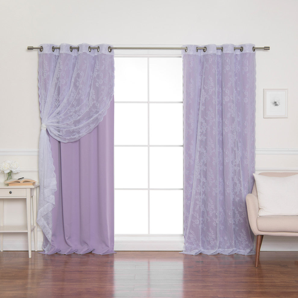 Rose Sheers and Blackout Curtains, Lavender, 52"x96"