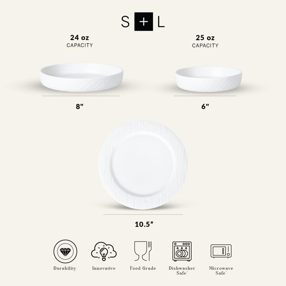 Stone Lain Senso New Bone China 24 Piece Dinnerware Set, White