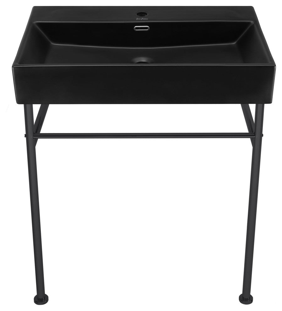 Claire 30 Ceramic Console Sink Matte Black Basin Black Legs