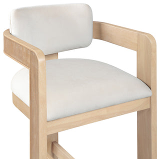 Sacha Upholstered Bar and Counter Stool, Cream, Velvet, Natural