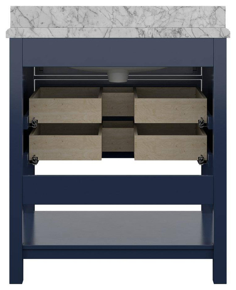 Affinity Bathroom Vanity With Carrara Marble Countertop, Blue, 31 in