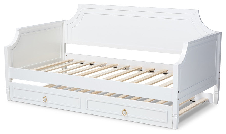 Classic White Finished Wood Twin Size Daybed With Trundle