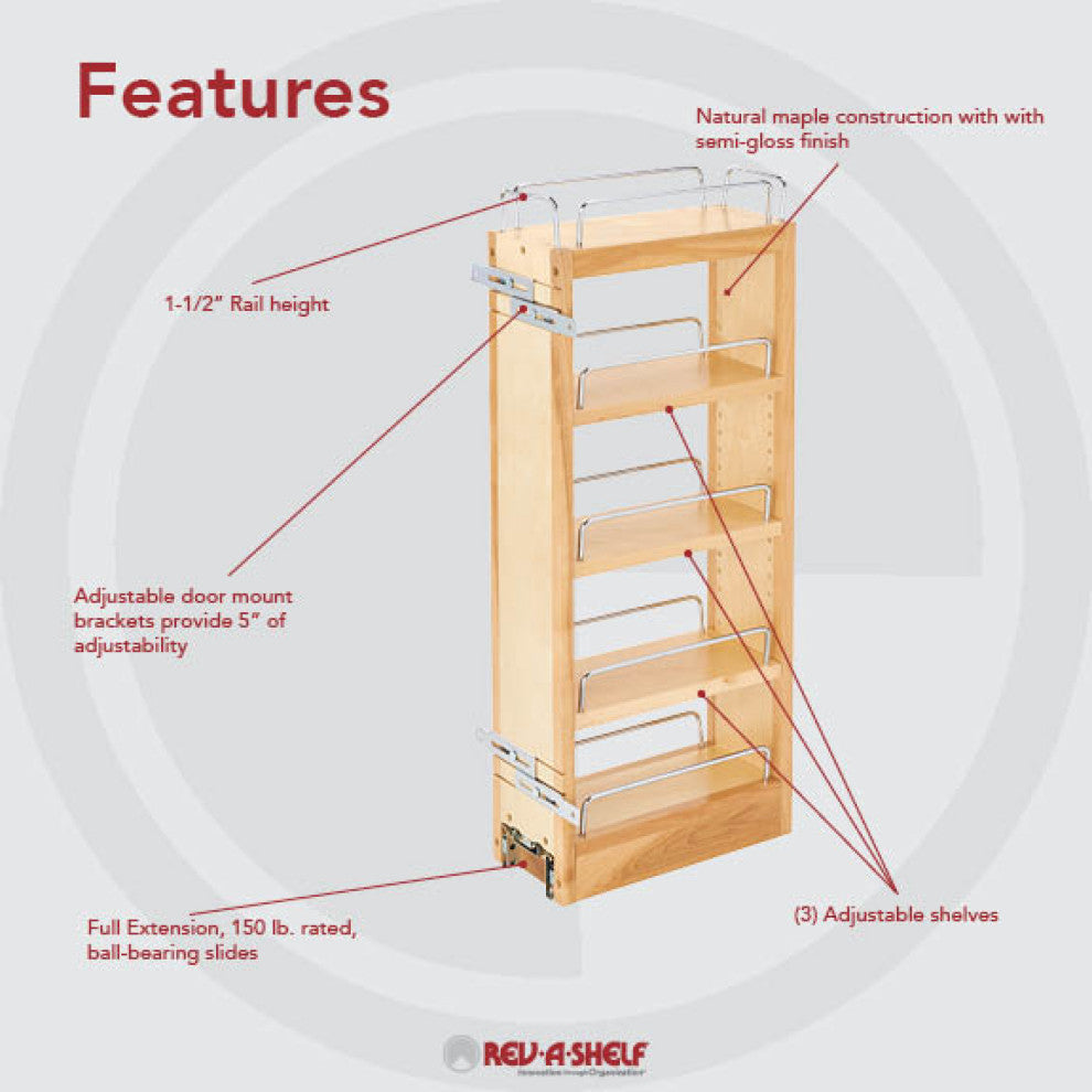 Wood Wall Cabinet Pull Out Organizer, 5"