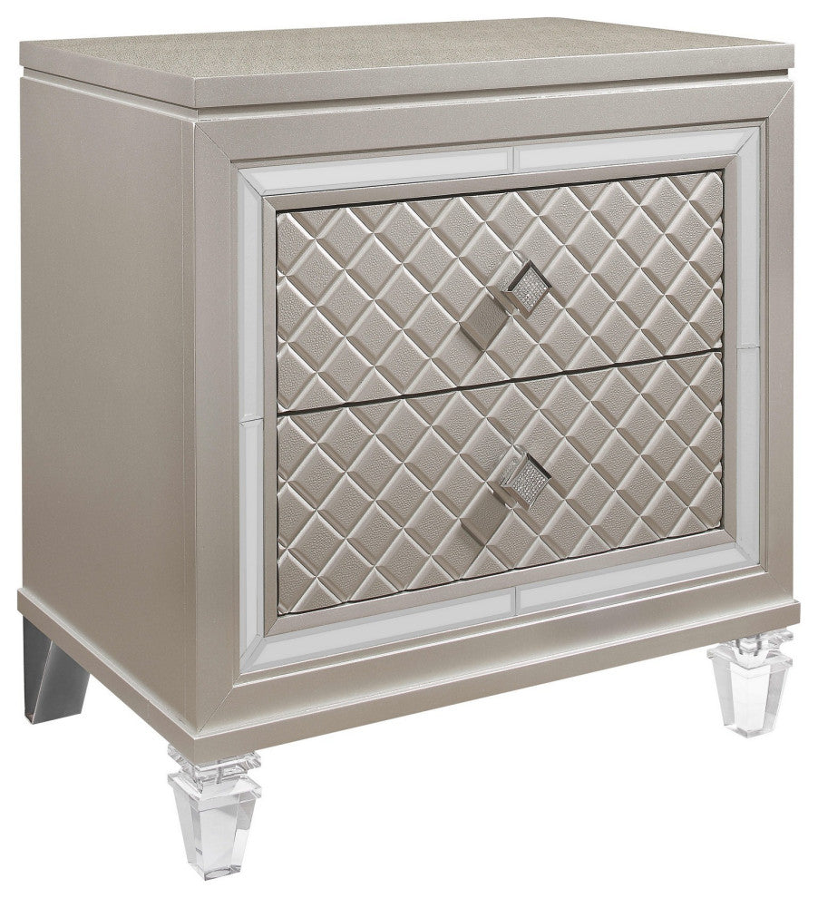HomeRoots Champagne Toned Nightstand With Tapered Acrylic Legs and 2 Drawers