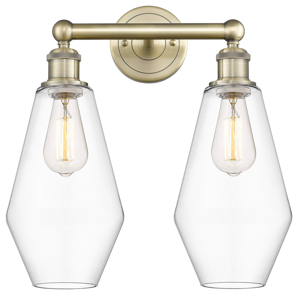 Cindyrella 2-Light 16" Bath Vanity Light, Antique Brass, Clear Shade