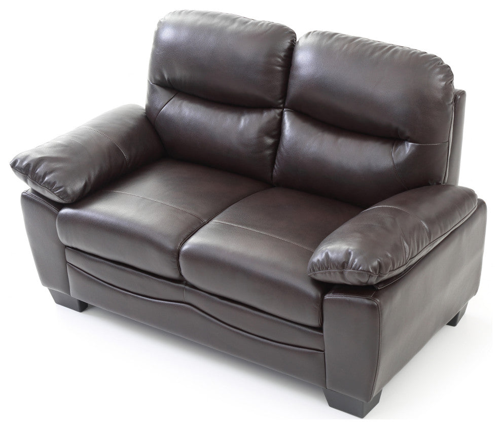 Bromela Faux Leather Love Seat, Dark Brown