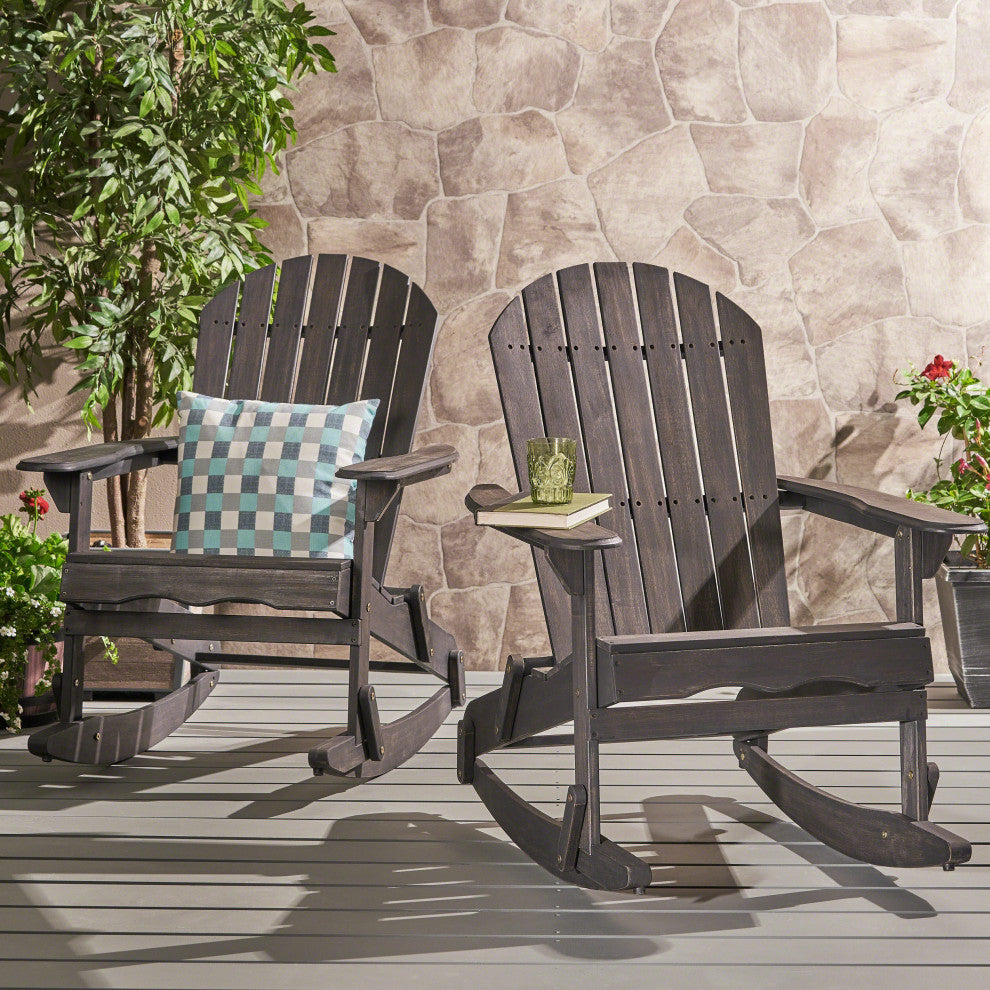 GDF Studio Vivian Outdoor Acacia Wood Adirondack Rocking Chair, Dark Gray, Set of 2