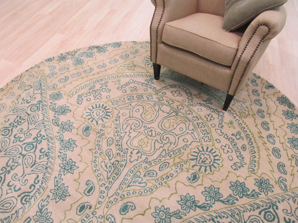 Green Transitional Paisley Jain Area Rug