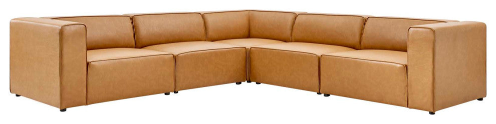 Mingle Vegan Leather 5-Piece Sectional Sofa, Tan