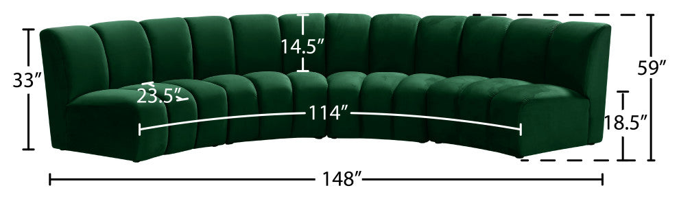 Infinity Channel Tufted Velvet Modular Chair, Green, 4 Piece