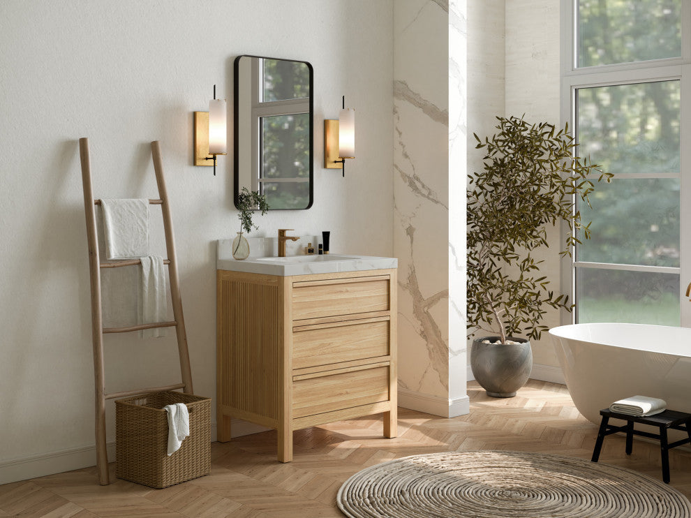 Elizabeth 30 Single Sink Bath Vanity in Light Natural Teak 1.5" Empira Quartz