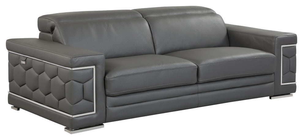 Rome Contemporary Genuine Italian Leather Sofa Dark Gray