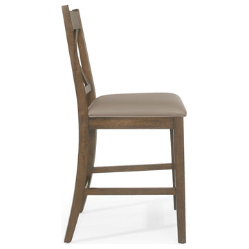 Bouman Farmhouse Upholstered Wood Counter Stools (Set of 2), Antique Brown