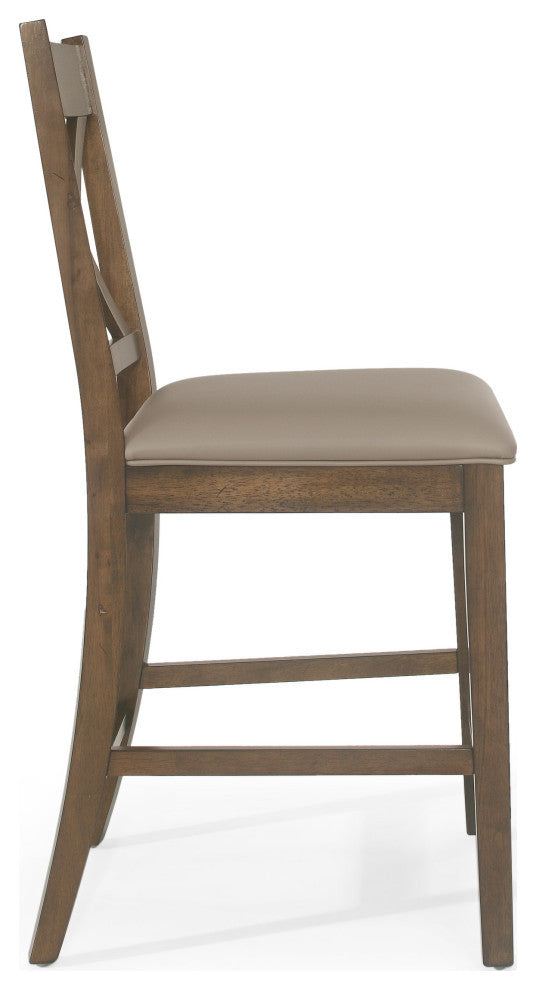 Bouman Farmhouse Upholstered Wood Counter Stools (Set of 2), Antique Brown