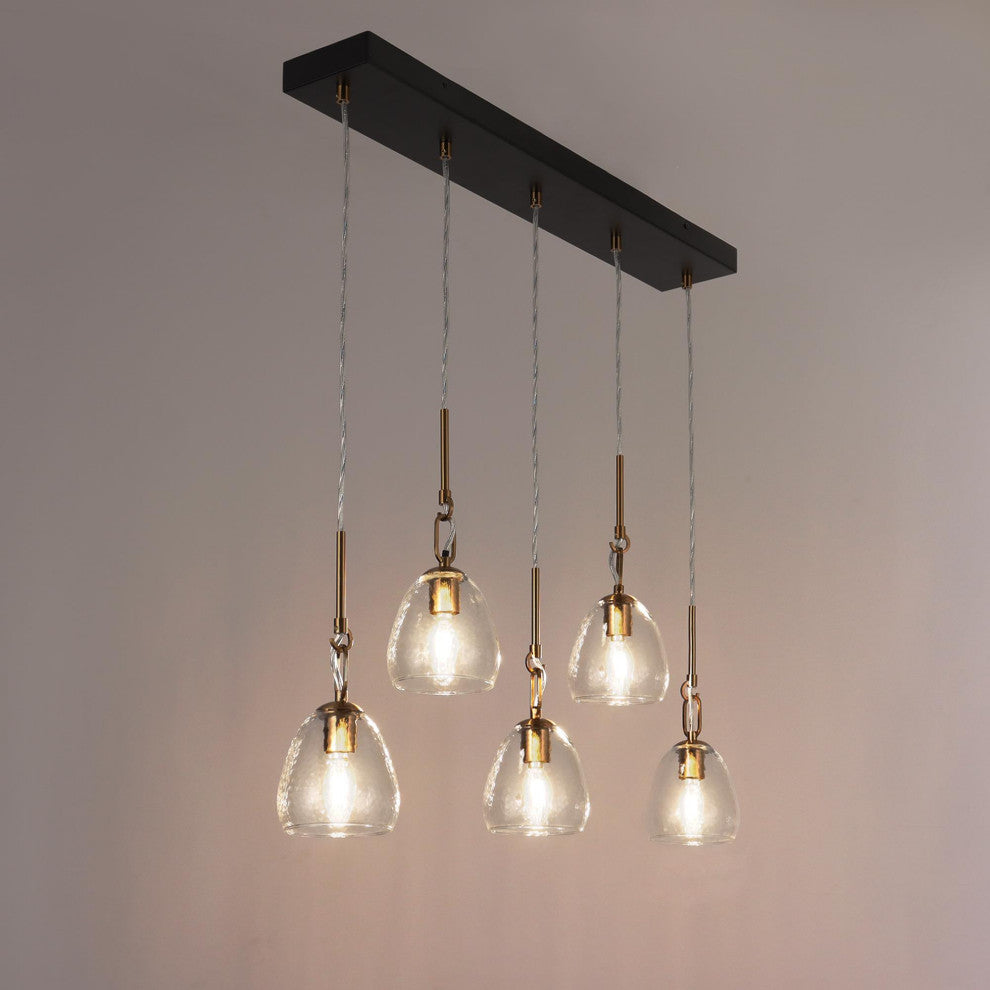 LNC 5-Light Black and Polished Gold Modern Linear Large Kitchen Island Light